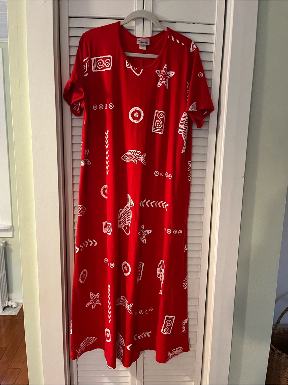 Chantilly Vtg Cotton red fish maxi Sz XL